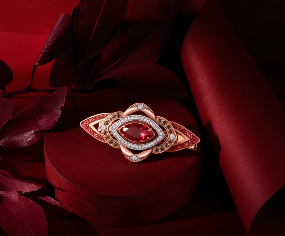 Заколка "Фернан" с рубином и конъячными бриллиантами